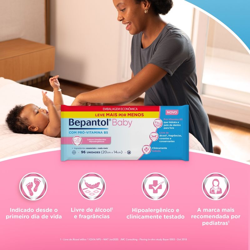 Kit Bepantol Baby Lenços Umedecidos Leve 96 Pague 80 Unidades