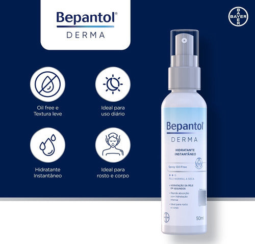 2 Bepantol Derma Solução Spray Hidratante Pele E Cabelo 50ml