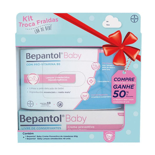 Kit Bepantol Baby Troca de Fraldas Creme Preventivo de assaduras 60g + Lenços Umedecidos 48 Unidades