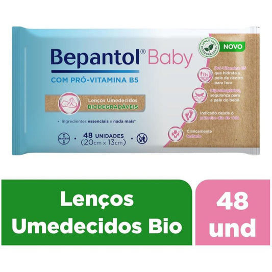 Lenço Umedecido Bepantol Baby Biodegradável com Pró-Vitamina B5 Hipoalergênico 48 unidades