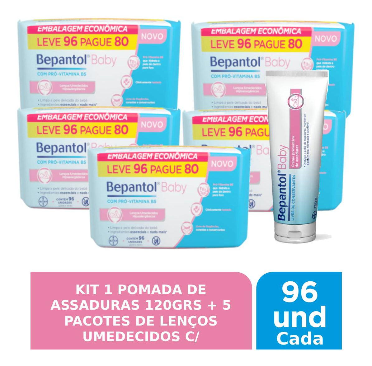 Kit 1 Pomada Assadura + 5 Lenços Umedecidos 96un - Bepantol